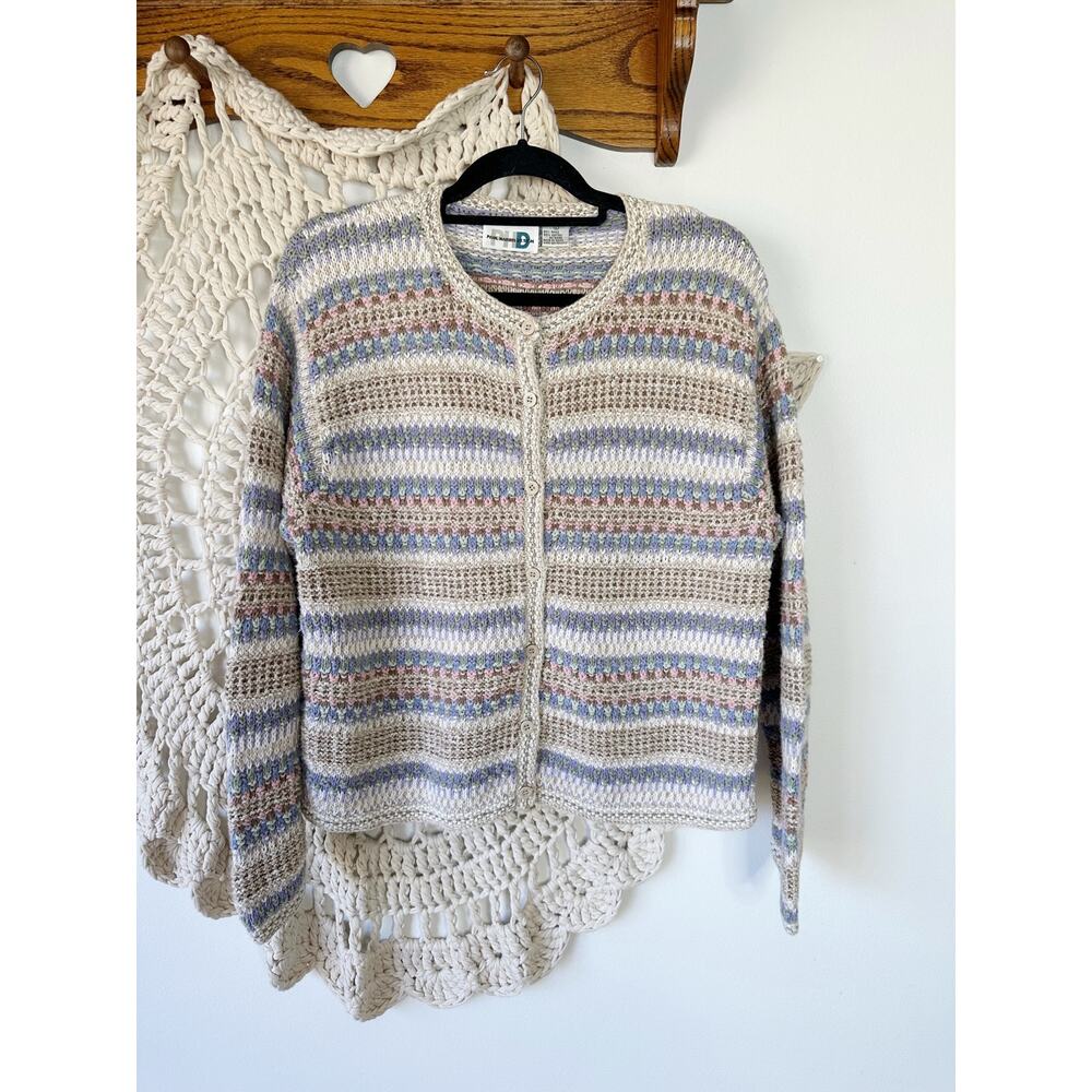 Vintage 90s Y2K Paul Harris Ramie Cotton Fair Isle Cardigan Sweater Large